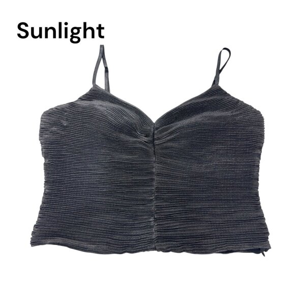 Express Women Pleated Metallic Crop Camisole Top SZ S Black/Silver Ruffle Back - Picture 1 of 9
